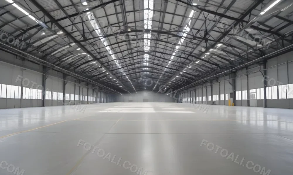A Large Empty Industrial Warehouse With A High Ceiling Metal Floor And Metal Truss Structure 11 1d22