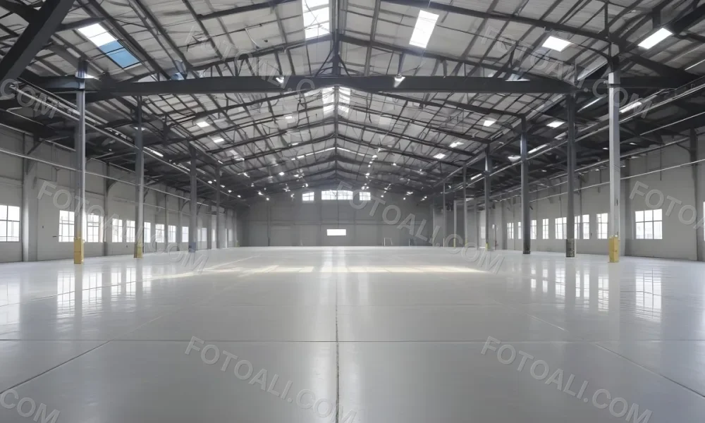 A Large Empty Industrial Warehouse With A High Ceiling Metal Floor And Metal Truss Structure 15 24a0