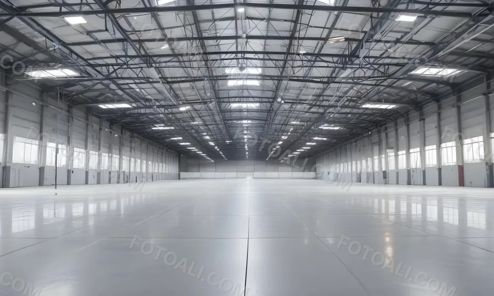 A Large Empty Industrial Warehouse With A High Ceiling Metal Floor And Metal Truss Structure 18 5847