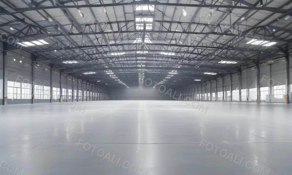 A Large Empty Industrial Warehouse With A High Ceiling Metal Floor And Metal Truss Structure 19 6ed5