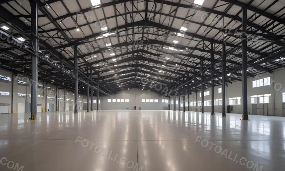 A Large Empty Industrial Warehouse With A High Ceiling Metal Floor And Metal Truss Structure 2 77cb