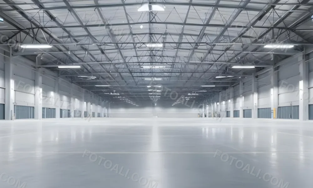A Large Empty Industrial Warehouse With A High Ceiling Metal Floor And Metal Truss Structure 20 B1d8