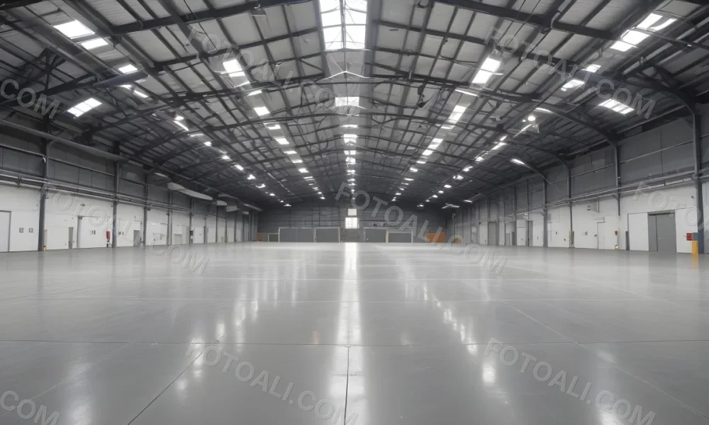 A Large Empty Industrial Warehouse With A High Ceiling Metal Floor And Metal Truss Structure 21 36e7