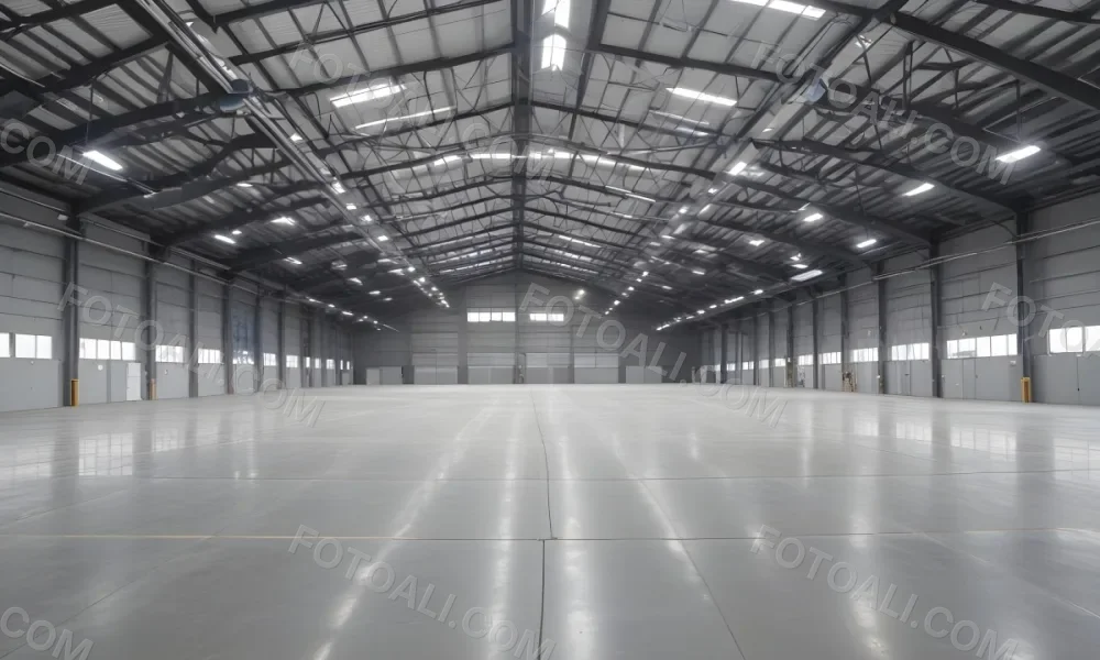 A Large Empty Industrial Warehouse With A High Ceiling Metal Floor And Metal Truss Structure 22 Fb70