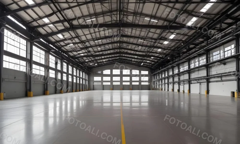 A Large Empty Industrial Warehouse With A High Ceiling Metal Floor And Metal Truss Structure 4 961f