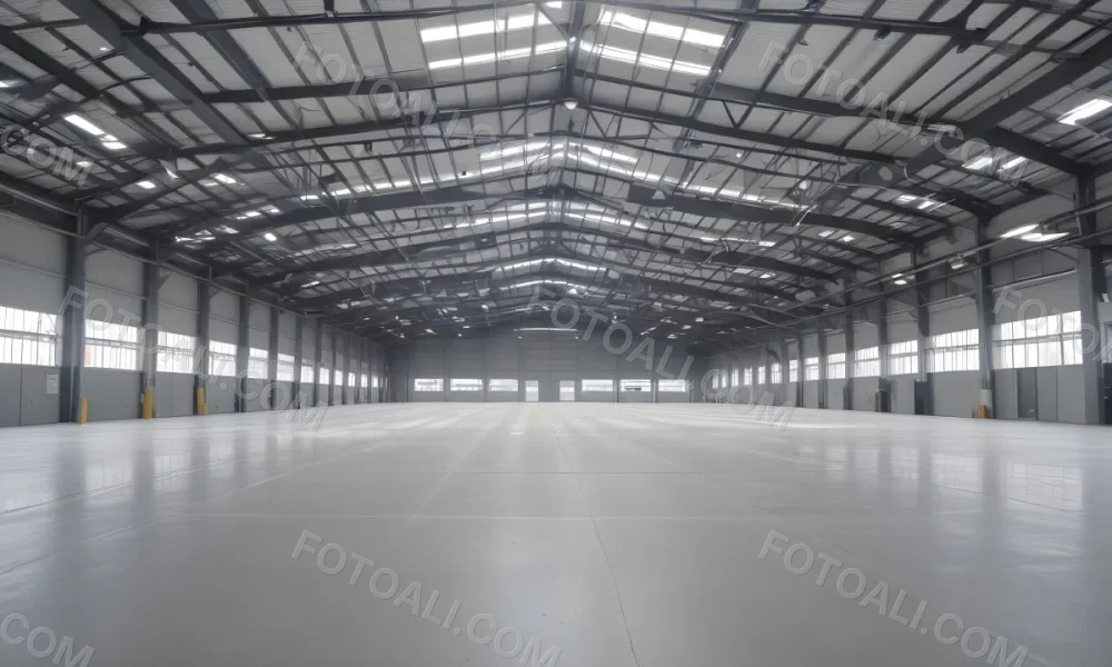A Large Empty Industrial Warehouse With A High Ceiling Metal Floor And Metal Truss Structure 7 Cd7c