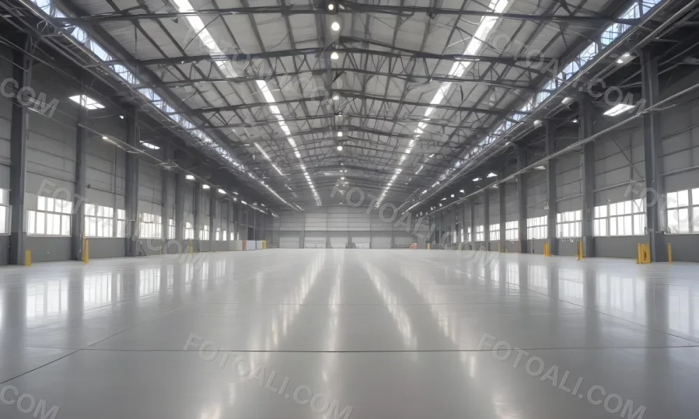 A Large Empty Industrial Warehouse With A High Ceiling Metal Floor And Metal Truss Structure 8 F291