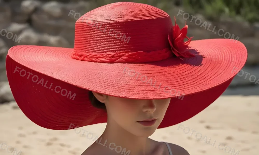 A Large Red Straw Hat With A Wide Brim 2 3853