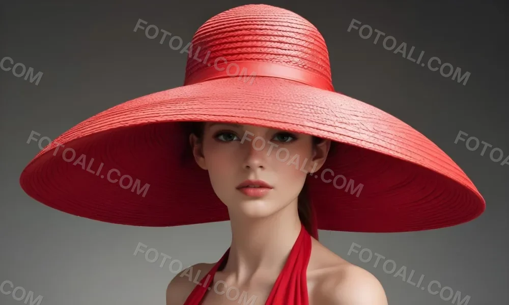 A Large Red Straw Hat With A Wide Brim 4 1e29