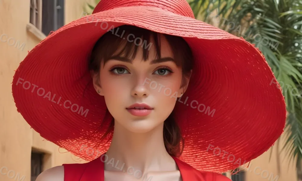 A Large Red Straw Hat With A Wide Brim 5 6aaf