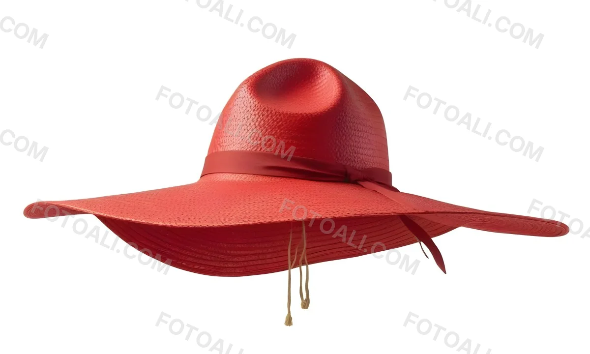 A Large Red Straw Hat With A Wide Brim 9 B310
