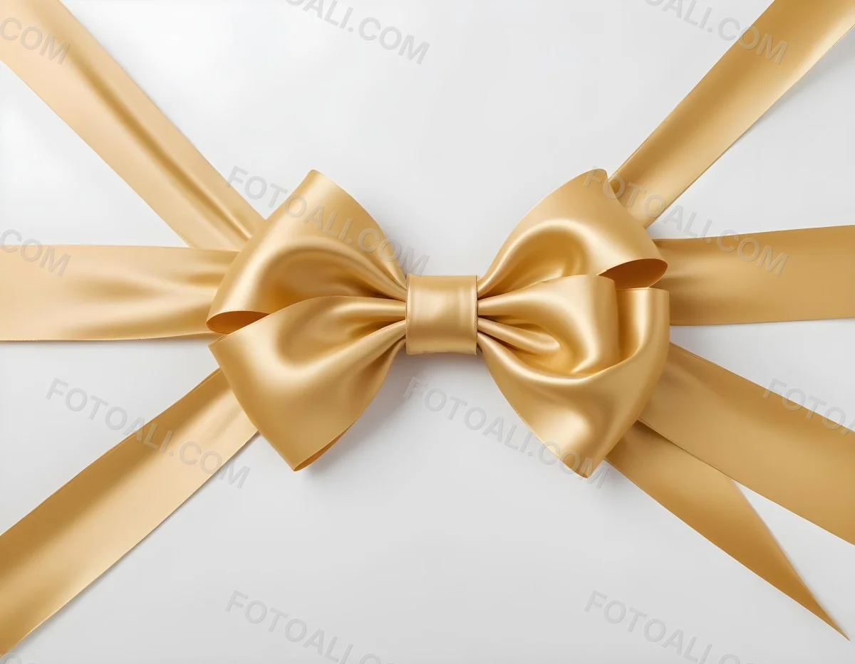 A Large Shiny Golden Bow Made Of Satin Against A Plain White Background 11 Ee5b