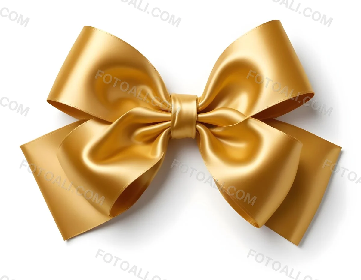 A Large Shiny Golden Bow Made Of Satin Against A Plain White Background 14 2c6b