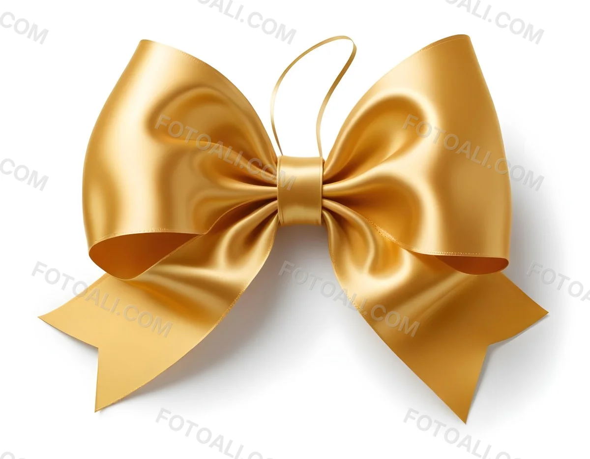A Large Shiny Golden Bow Made Of Satin Against A Plain White Background 2 9d19