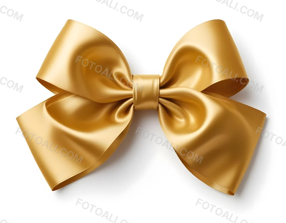 A Large Shiny Golden Bow Made Of Satin Against A Plain White Background 36 7607