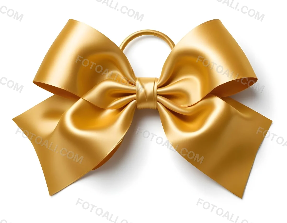 A Large Shiny Golden Bow Made Of Satin Against A Plain White Background 37 Bab9