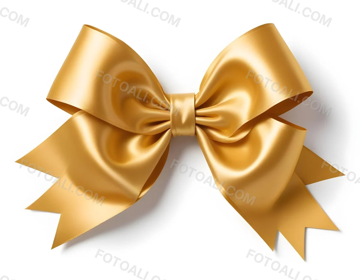 A Large Shiny Golden Bow Made Of Satin Against A Plain White Background 5 Babc