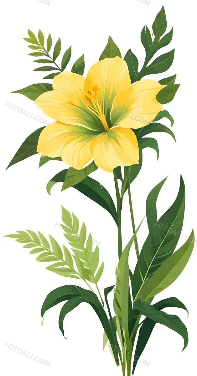A Large Yellow And Green Flower With Long Green Leaves Likely A Tulip Or Similar Flower The Flower Has A Vibrant Detailed Appearance With Intricate Petals And A Prominent Center The Background 134 E1dc