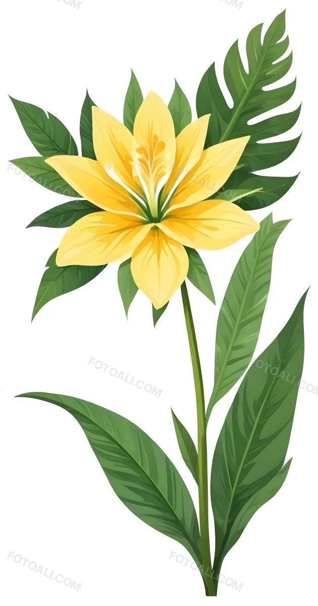 A Large Yellow And Green Flower With Long Green Leaves Likely A Tulip Or Similar Flower The Flower Has A Vibrant Detailed Appearance With Intricate Petals And A Prominent Center The Background 157 C79f