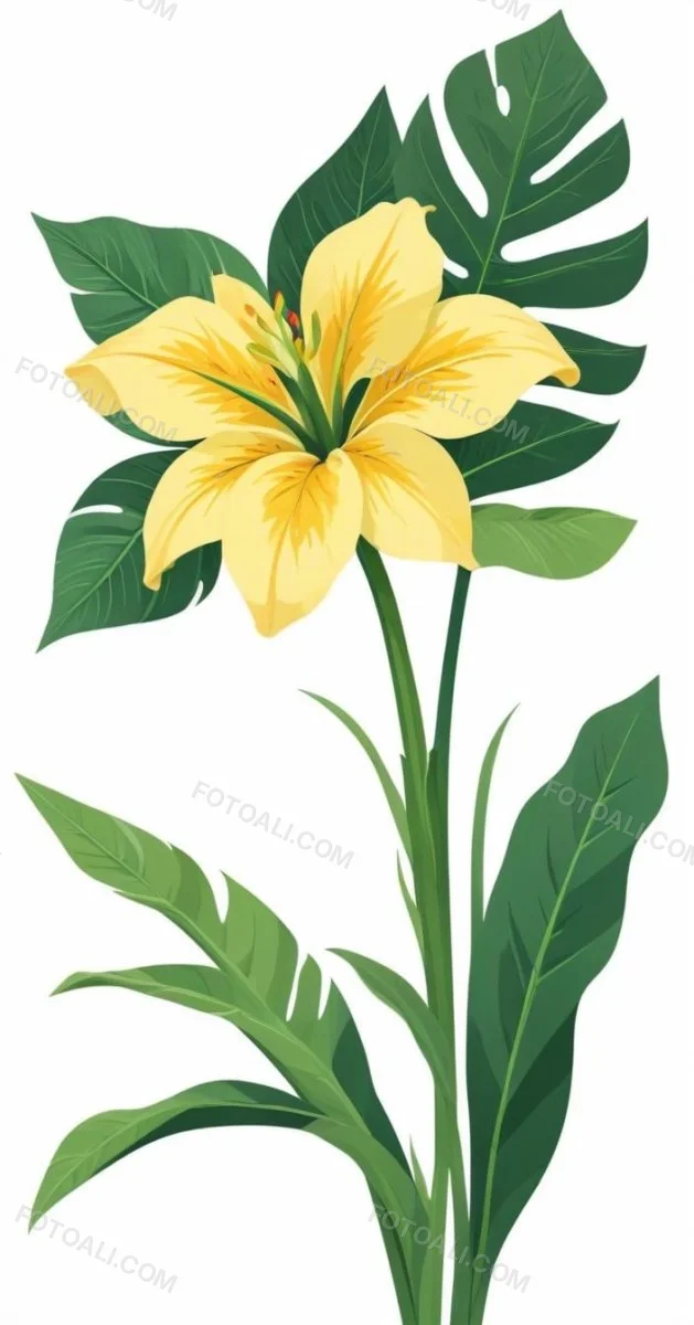 A Large Yellow And Green Flower With Long Green Leaves Likely A Tulip Or Similar Flower The Flower Has A Vibrant Detailed Appearance With Intricate Petals And A Prominent Center The Background 160 5d27