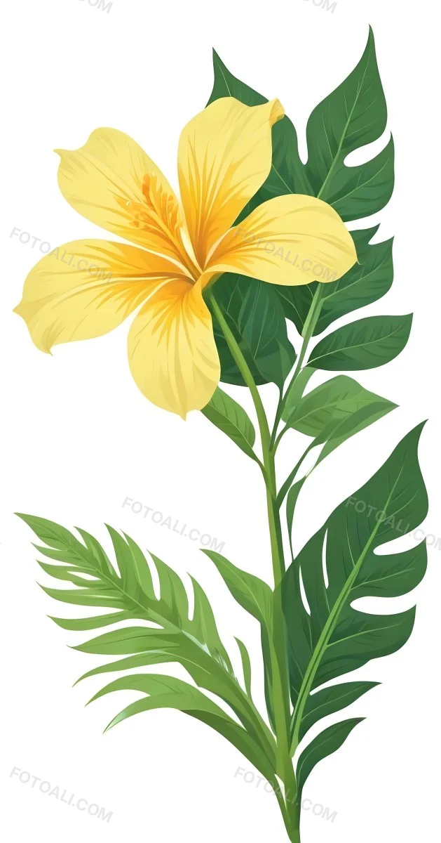 A Large Yellow And Green Flower With Long Green Leaves Likely A Tulip Or Similar Flower The Flower Has A Vibrant Detailed Appearance With Intricate Petals And A Prominent Center The Background 179 6dc4