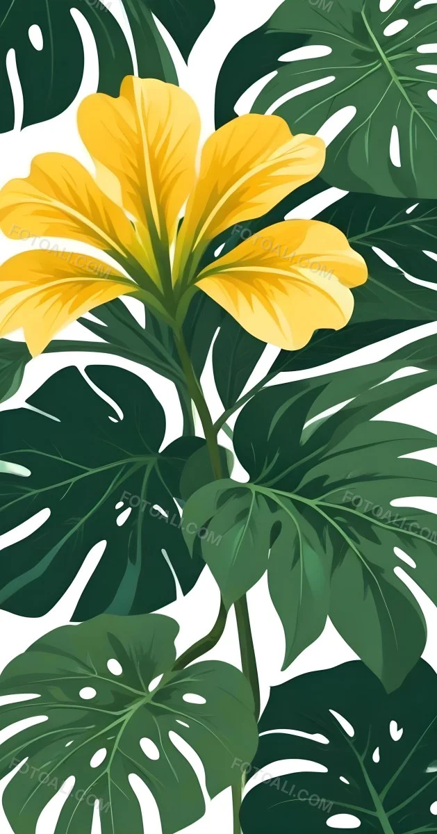 A Large Yellow And Green Flower With Long Green Leaves Likely A Tulip Or Similar Flower The Flower Has A Vibrant Detailed Appearance With Intricate Petals And A Prominent Center The Background 221 E29f