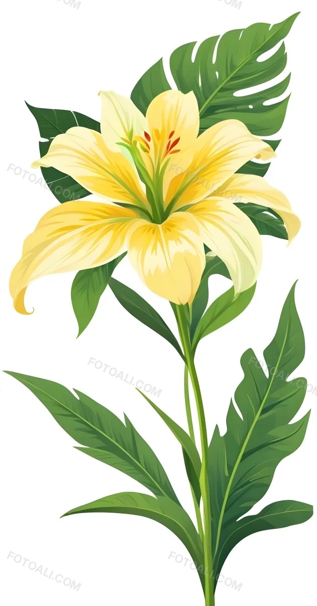 A Large Yellow And Green Flower With Long Green Leaves Likely A Tulip Or Similar Flower The Flower Has A Vibrant Detailed Appearance With Intricate Petals And A Prominent Center The Background 225 8032
