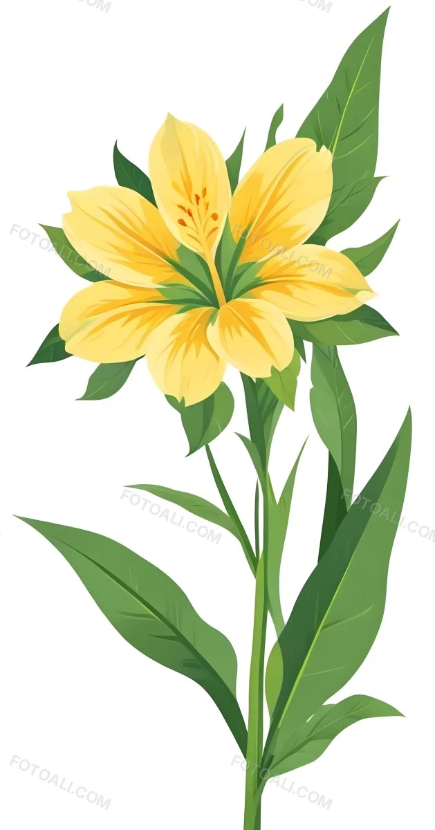A Large Yellow And Green Flower With Long Green Leaves Likely A Tulip Or Similar Flower The Flower Has A Vibrant Detailed Appearance With Intricate Petals And A Prominent Center The Background 50 D393