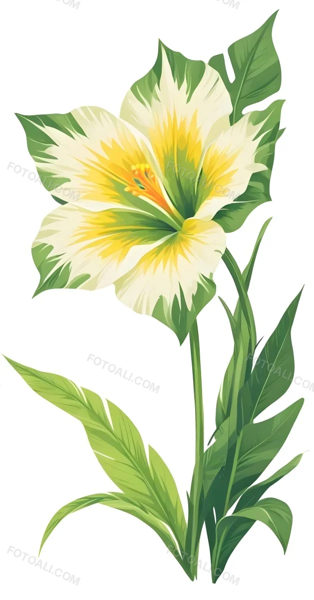 A Large Yellow And Green Flower With Long Green Leaves Likely A Tulip Or Similar Flower The Flower Has A Vibrant Detailed Appearance With Intricate Petals And A Prominent Center The Background 73 Af84