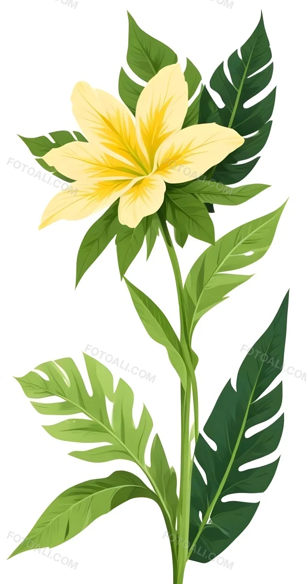 A Large Yellow And Green Flower With Long Green Leaves Likely A Tulip Or Similar Flower The Flower Has A Vibrant Detailed Appearance With Intricate Petals And A Prominent Center The Background 88 42fe