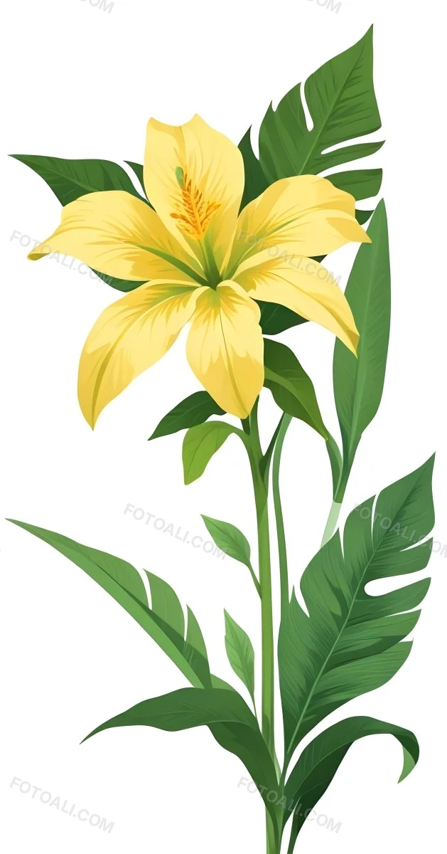 A Large Yellow And Green Flower With Long Green Leaves Likely A Tulip Or Similar Flower The Flower Has A Vibrant Detailed Appearance With Intricate Petals And A Prominent Center The Background 91 2e41