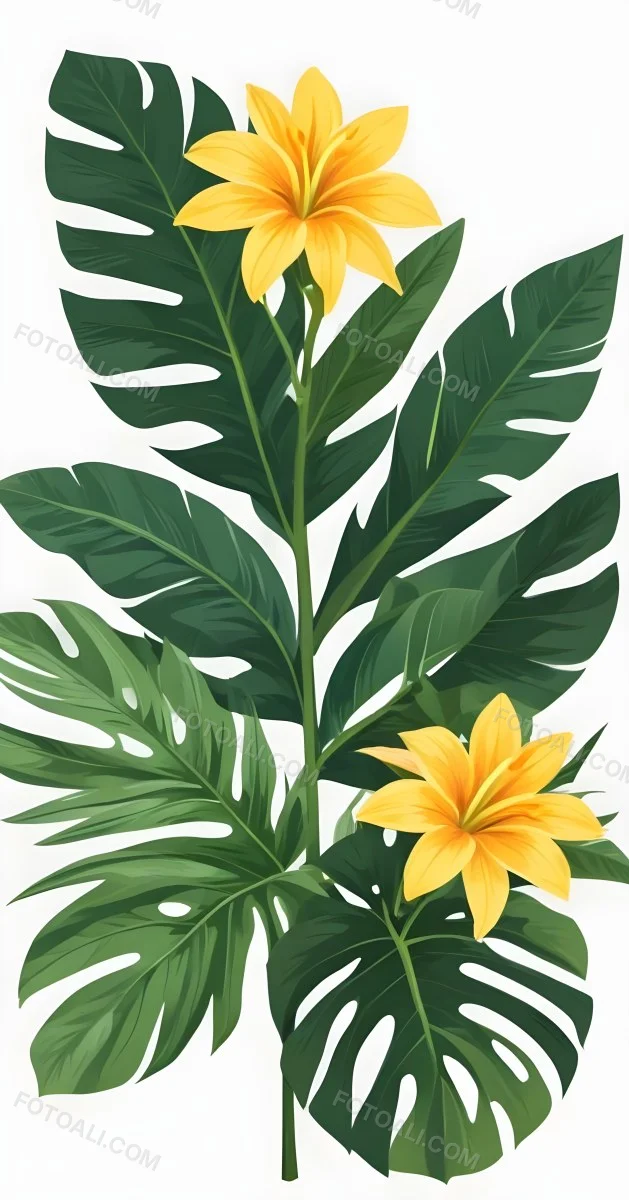 A Large Yellow And Green Flower With Long Green Leaves Likely A Tulip Or Similar Flower The Flower Has A Vibrant Detailed Appearance With Intricate Petals And A Prominent Center The Background 92 Db86