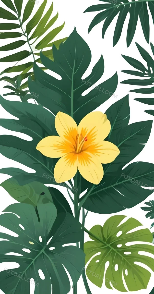 A Large Yellow And Green Flower With Long Green Leaves Likely A Tulip Or Similar Flower The Flower Has A Vibrant Detailed Appearance With Intricate Petals And A Prominent Center The Background 93 A3aa