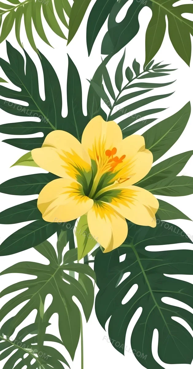 A Large Yellow And Green Flower With Long Green Leaves Likely A Tulip Or Similar Flower The Flower Has A Vibrant Detailed Appearance With Intricate Petals And A Prominent Center The Background 94 3bdf