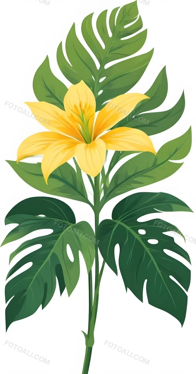 A Large Yellow And Green Flower With Long Green Leaves Likely A Tulip Or Similar Flower The Flower Has A Vibrant Detailed Appearance With Intricate Petals And A Prominent Center The Background 97 Be36