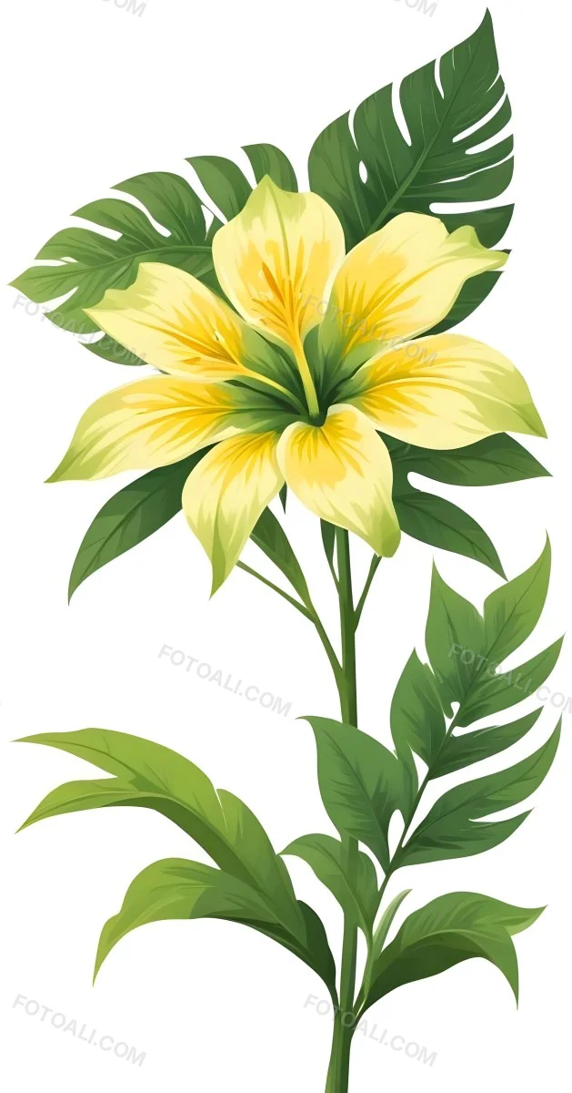 A Large Yellow And Green Flower With Long Green Leaves Likely A Tulip Or Similar Flower The Flower Has A Vibrant Detailed Appearance With Intricate Petals And A Prominent Center The Background 99 2443