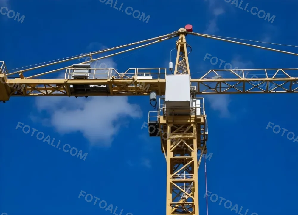 A Large Yellow Construction Crane Against A Bright Blue Sky 10 A06d
