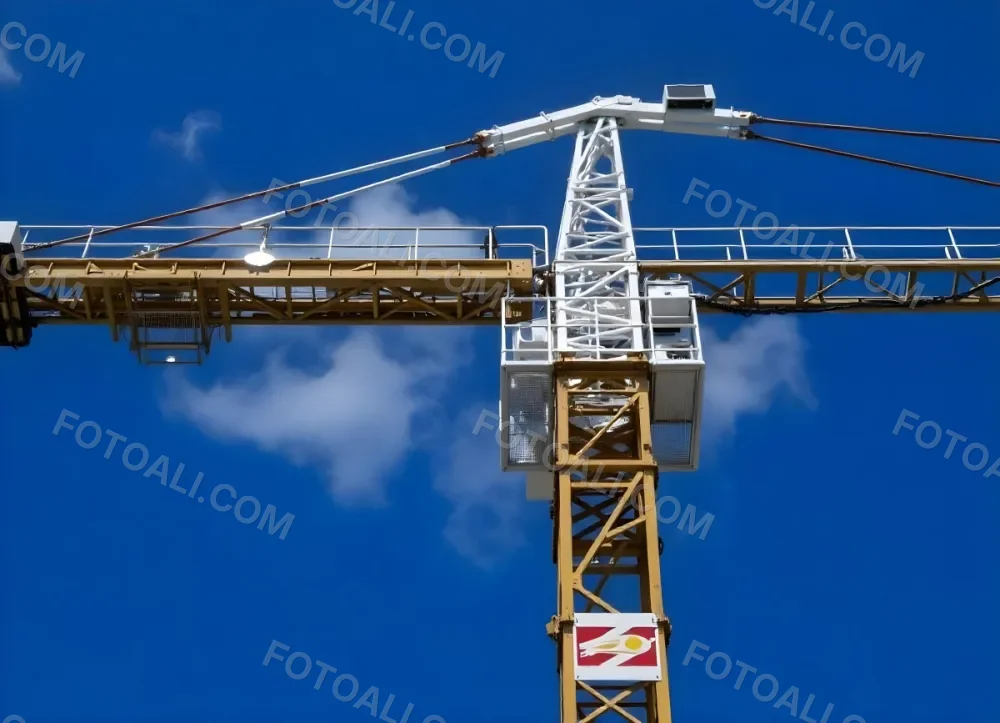 A Large Yellow Construction Crane Against A Bright Blue Sky 12 Fa56