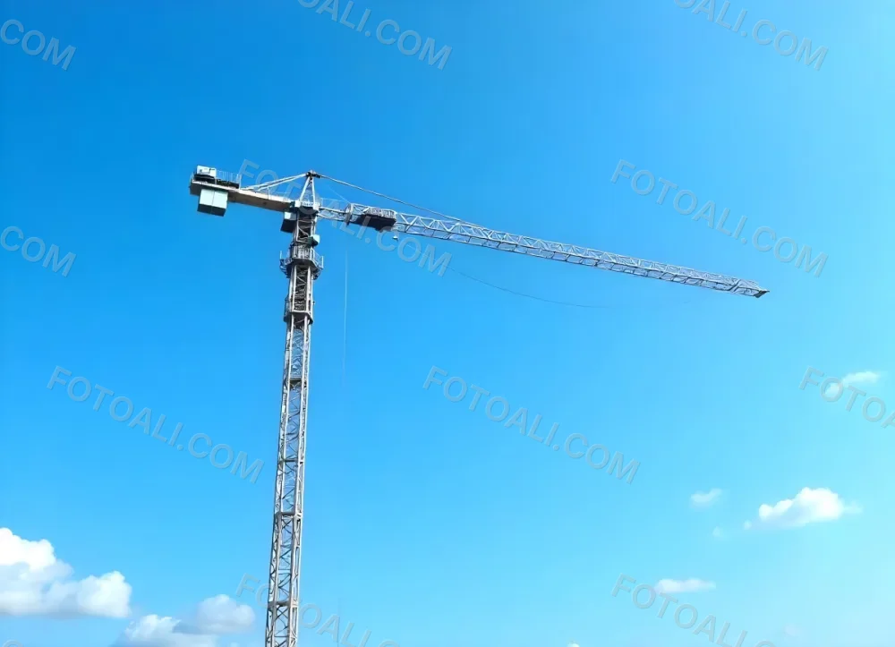 A Large Yellow Construction Crane Against A Bright Blue Sky 4 1a23
