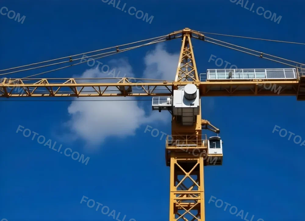A Large Yellow Construction Crane Against A Bright Blue Sky 5 624c