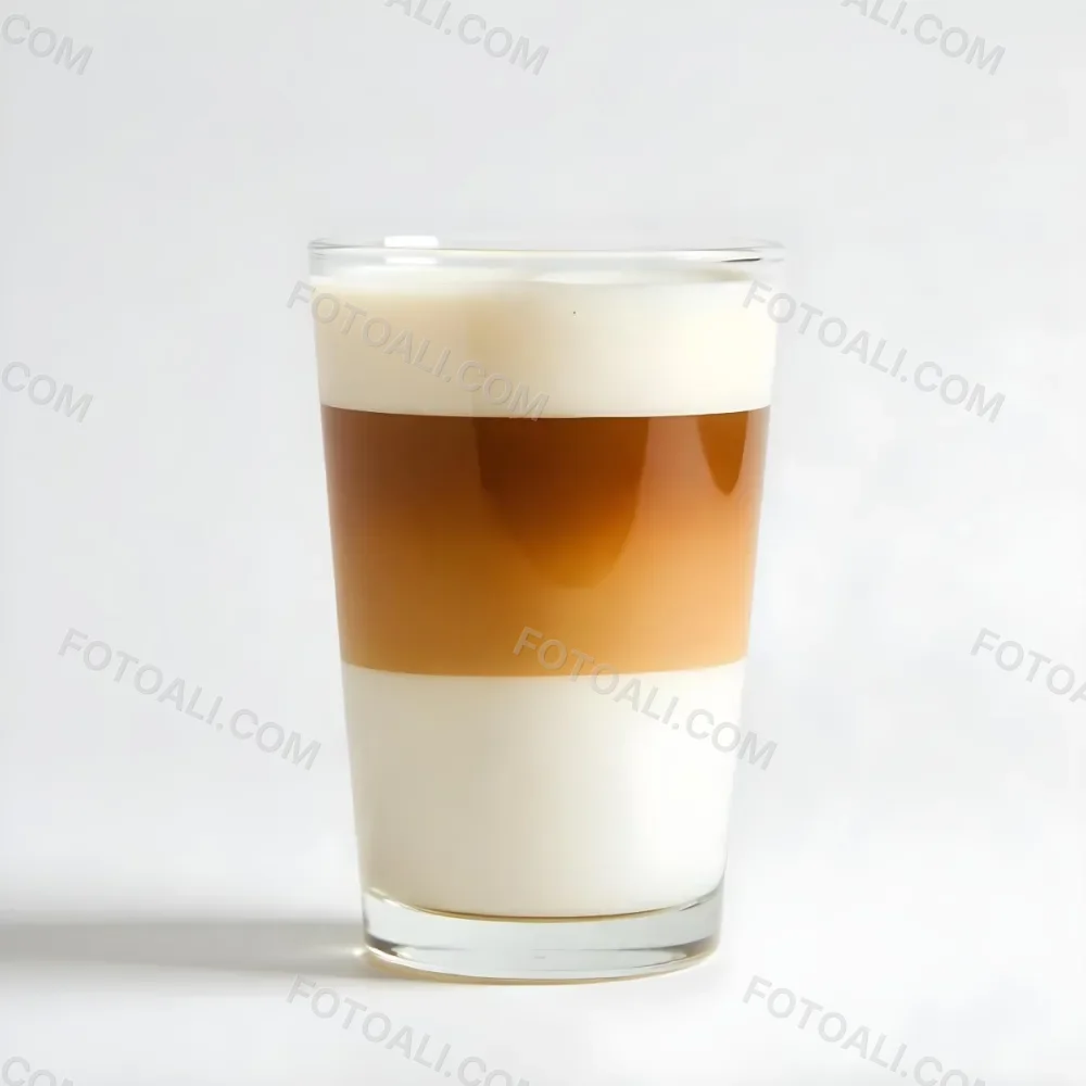 A Latte Macchiato In A Glass With Three Distinct Layers Of Milk Coffee And Foam The Background Is Plain White 11 1630