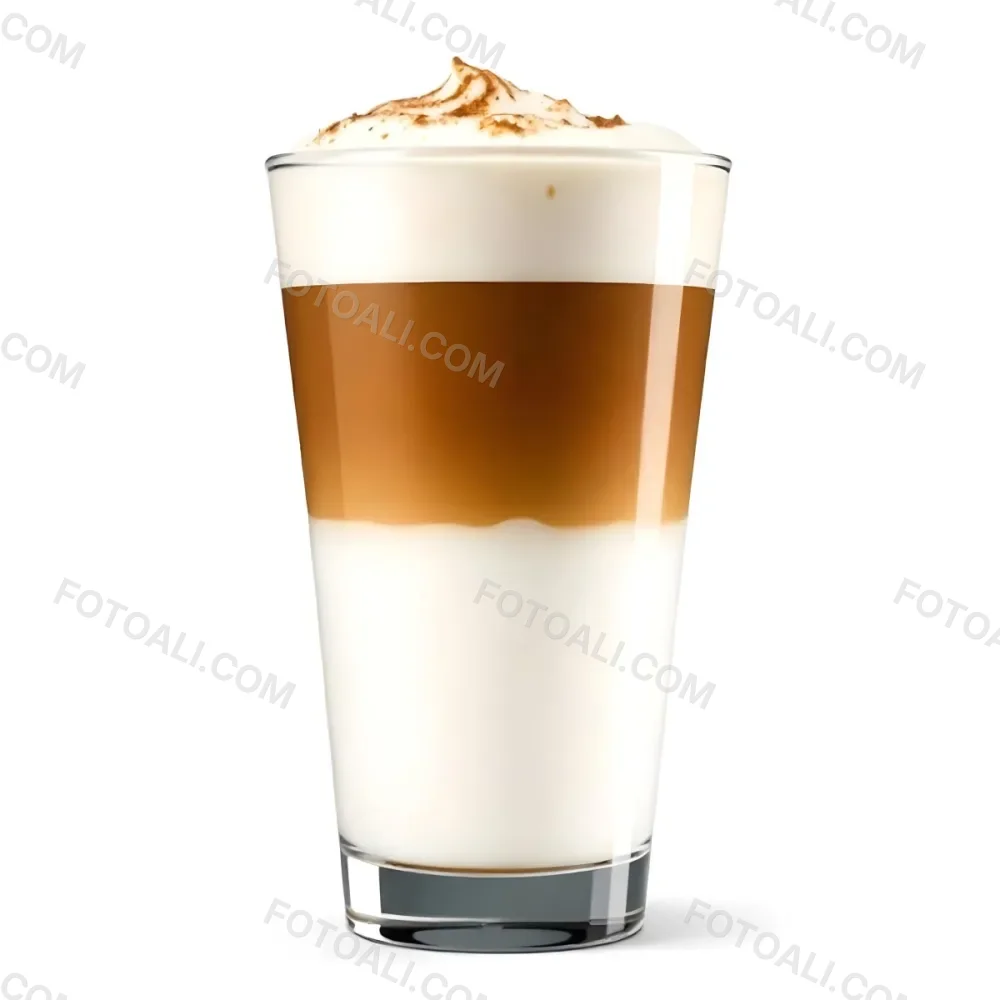 A Latte Macchiato In A Glass With Three Distinct Layers Of Milk Coffee And Foam The Background Is Plain White 20 191d