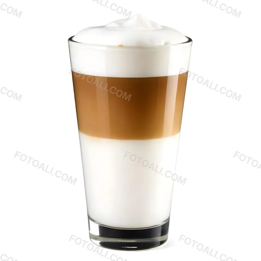 A Latte Macchiato In A Glass With Three Distinct Layers Of Milk Coffee And Foam The Background Is Plain White 7 7262