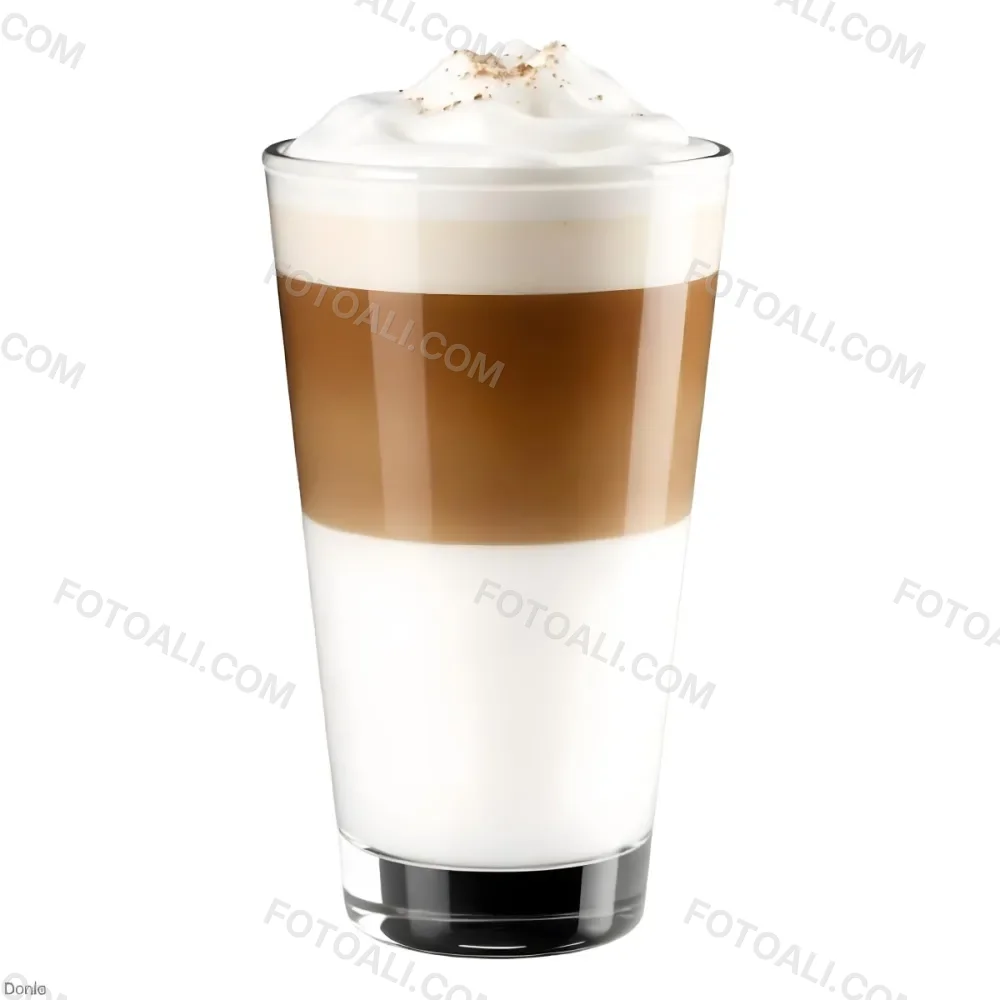 A Latte Macchiato In A Glass With Three Distinct Layers Of Milk Coffee And Foam The Background Is Plain White 9 42cc