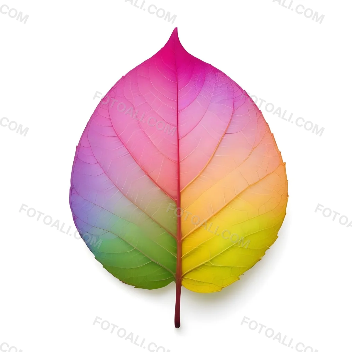 A Leaf With Vibrant Rainbow Colors Transitioning From Pink To Yellow With Detailed Veins Isolated On A Clean White Background Showcasing Its Unique And Colorful Appearance 27 Ea66