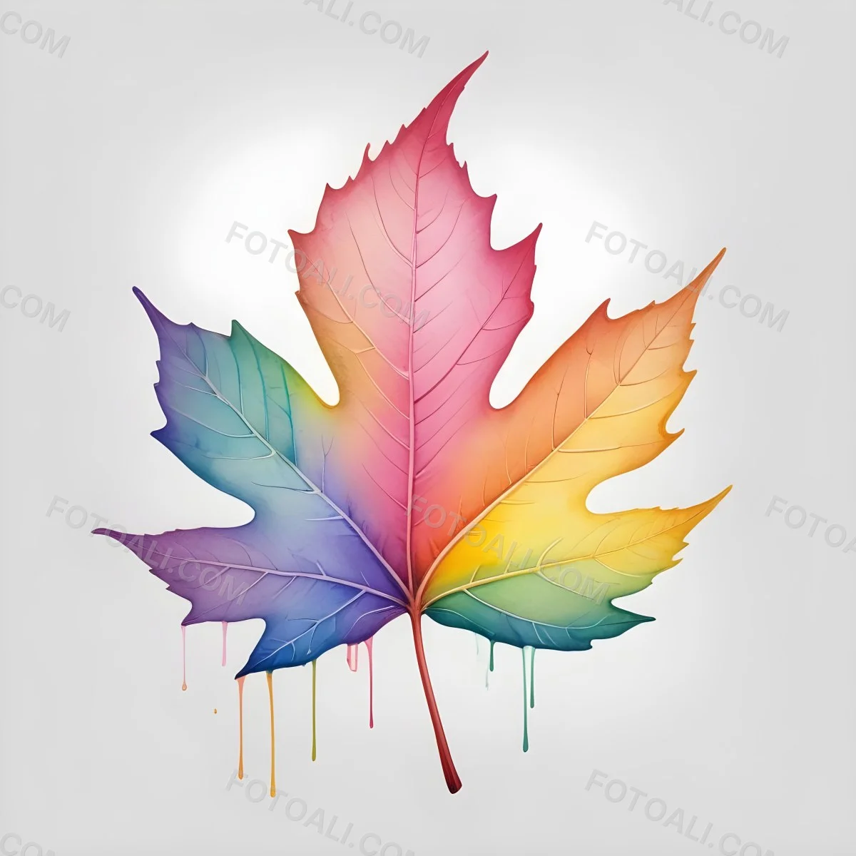 A Leaf With Vibrant Rainbow Colors Transitioning From Pink To Yellow With Detailed Veins Isolated On A Clean White Background Showcasing Its Unique And Colorful Appearance 8 94d9