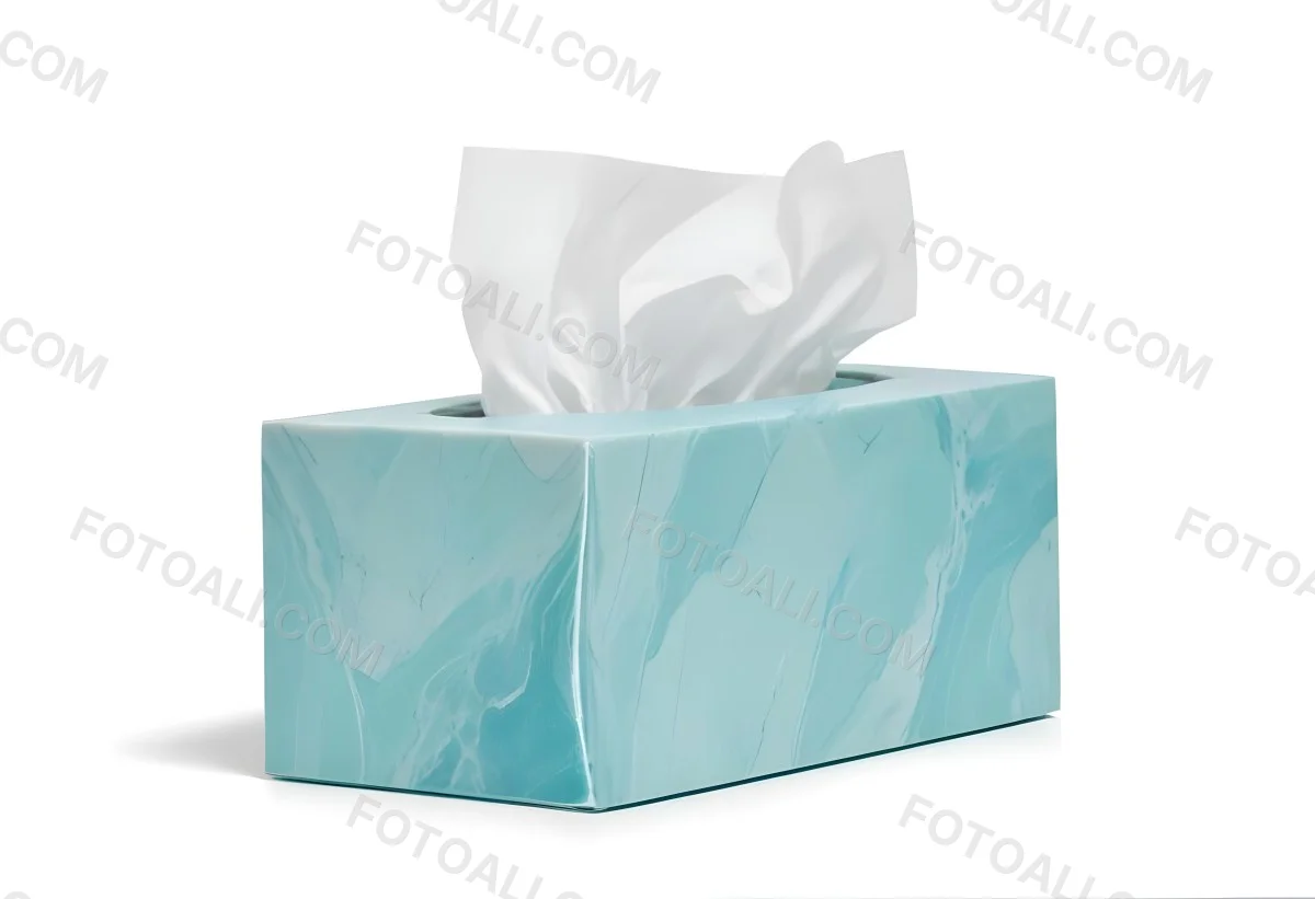A Light Blue Tissue Box With A Marble Pattern Filled With White Tissues Sitting On A White Surface With A White Background 5 Ba2e
