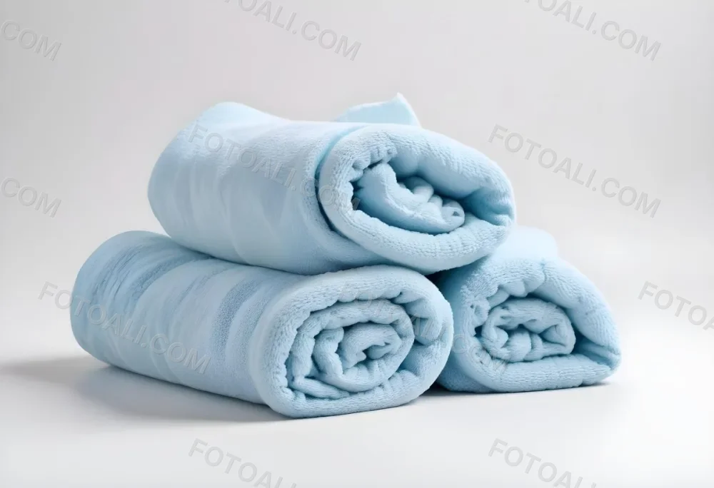 A Light Blue Towel Terrycloth Texture Folded And Crumpled Soft And Absorbent For Drying Or Cleaning On A White Background 8 159b