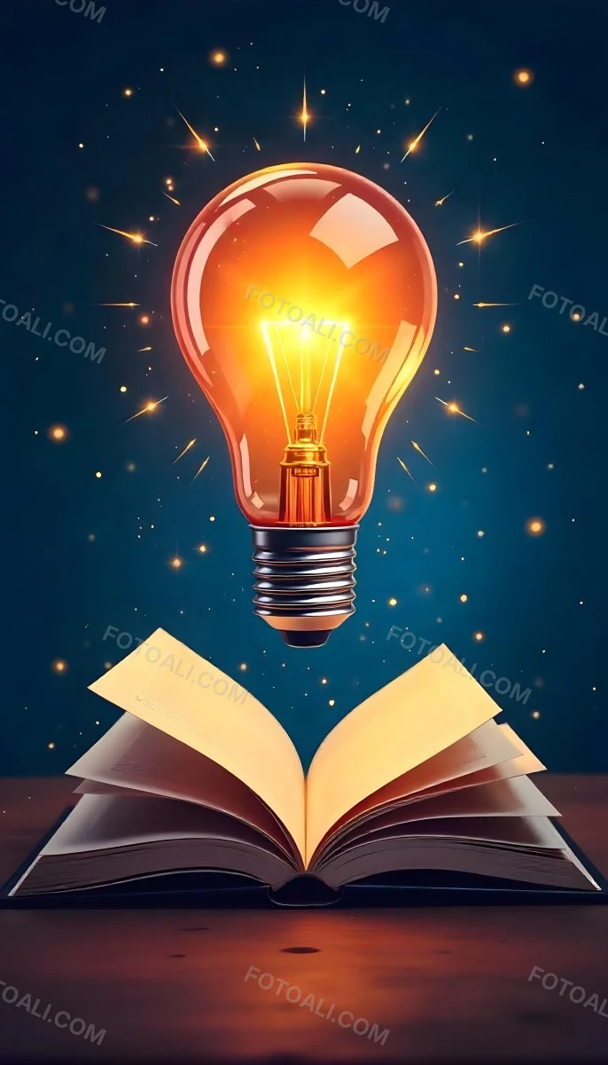A Light Bulb Above An Open Book With Stars And Sparkles In The Background Concept Of Knowledge Creativity And Inspiration Vibrant Colors Clean Lines And A Modern Design 1 D828