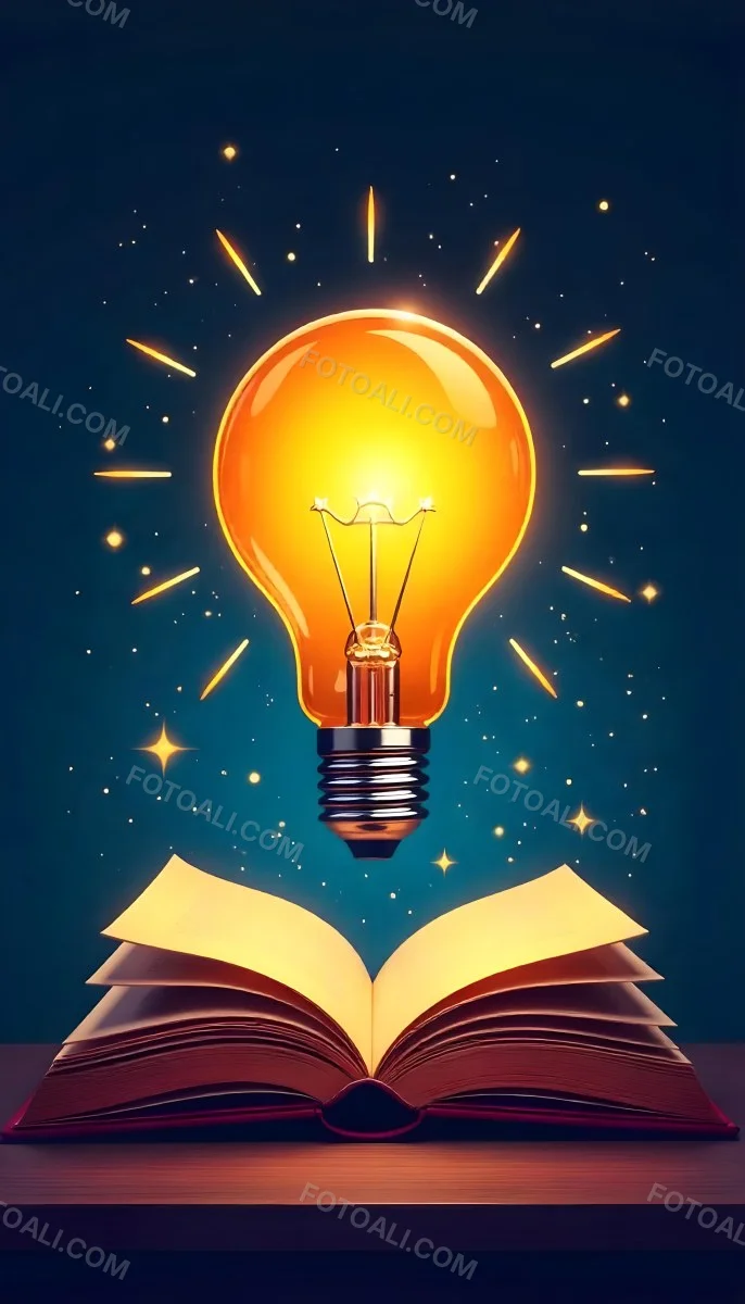 A Light Bulb Above An Open Book With Stars And Sparkles In The Background Concept Of Knowledge Creativity And Inspiration Vibrant Colors Clean Lines And A Modern Design 10 38e3